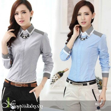Áo Sơ Mi Nữ Phối Cổ Xám